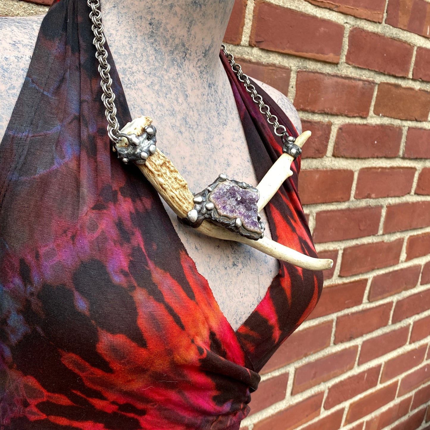 Ødjer ~ Antler & Amethyst Druzy Crystal Necklace