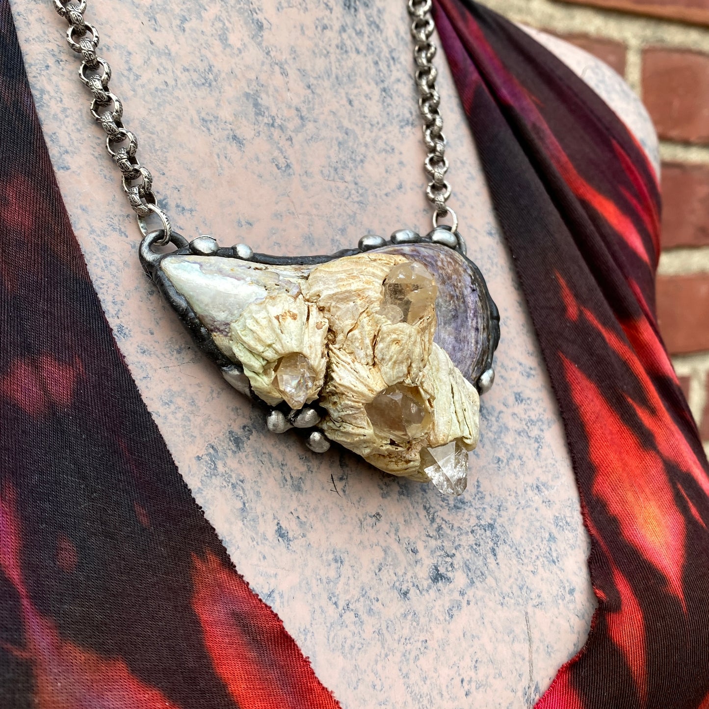 Atlantis ~ Maine Mussel Arkansas Quartz Barnacle Necklace