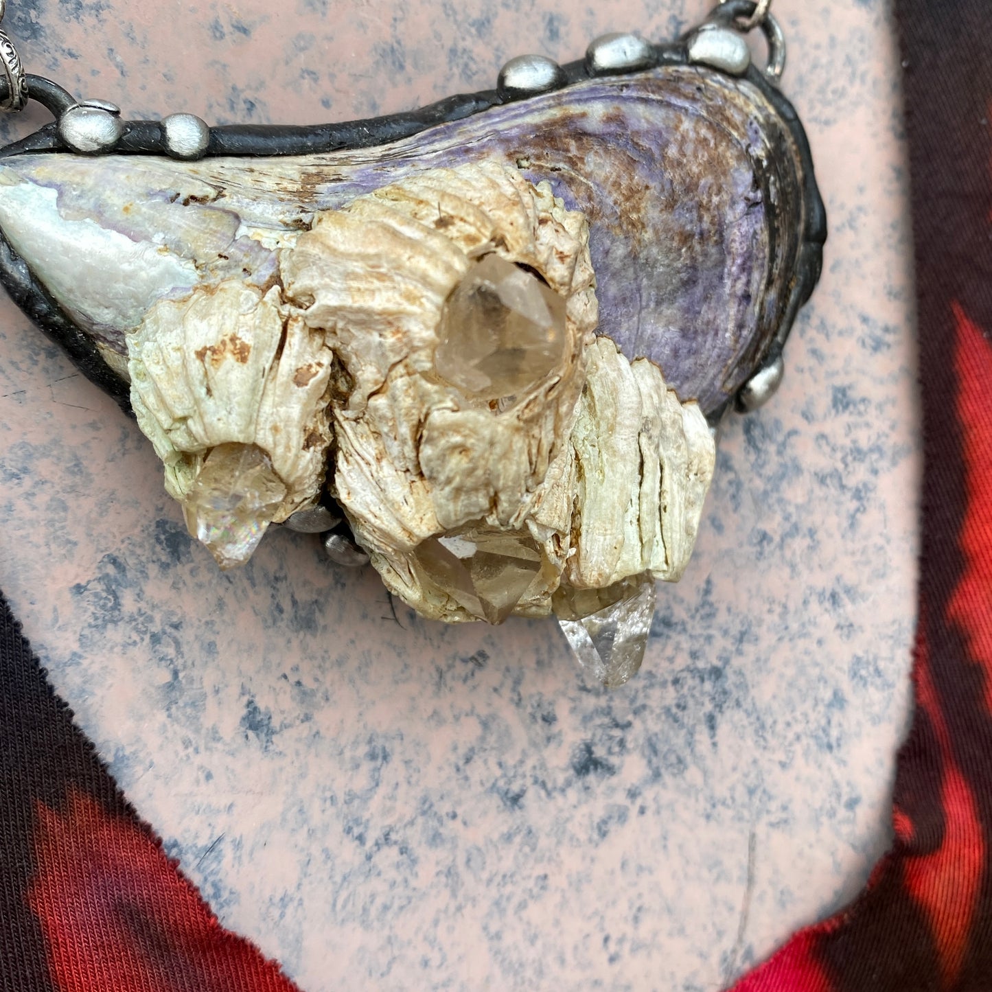 Atlantis ~ Maine Mussel Arkansas Quartz Barnacle Necklace