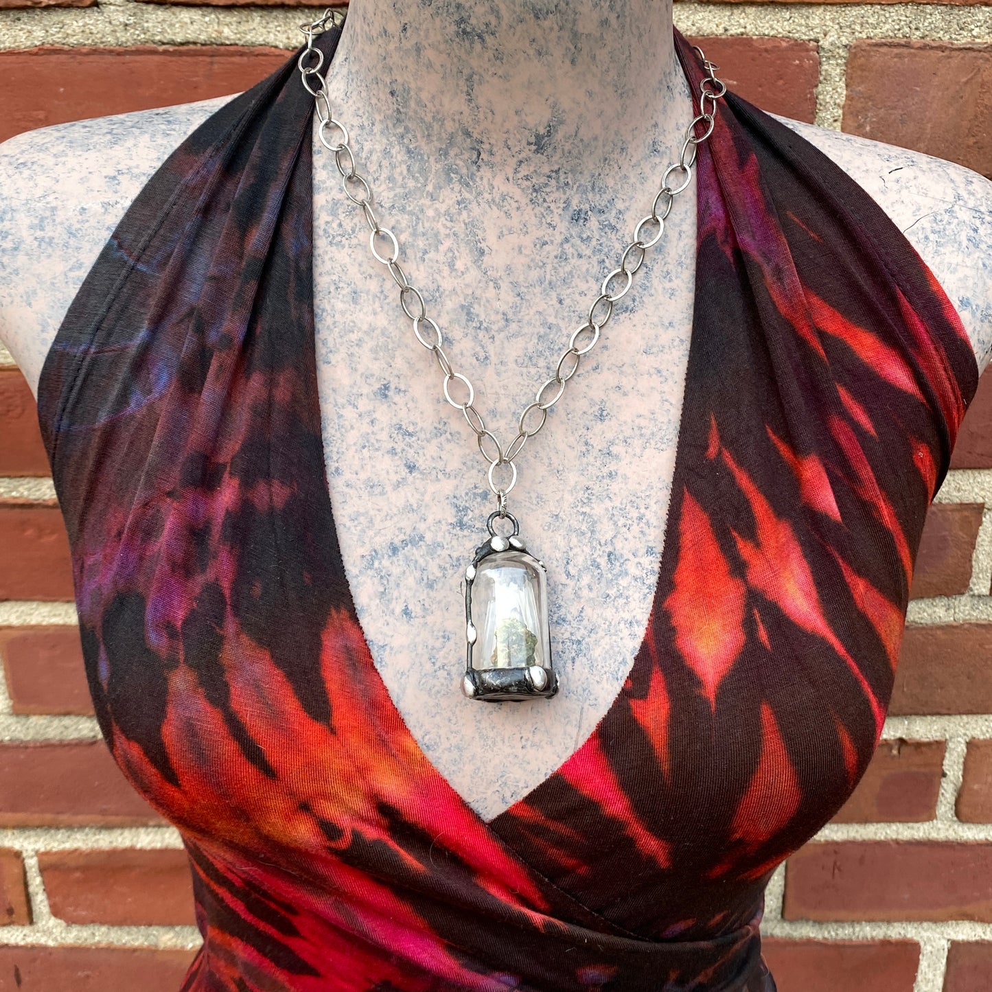 Micro ~ Epidote & Quartz Terrarium Necklace