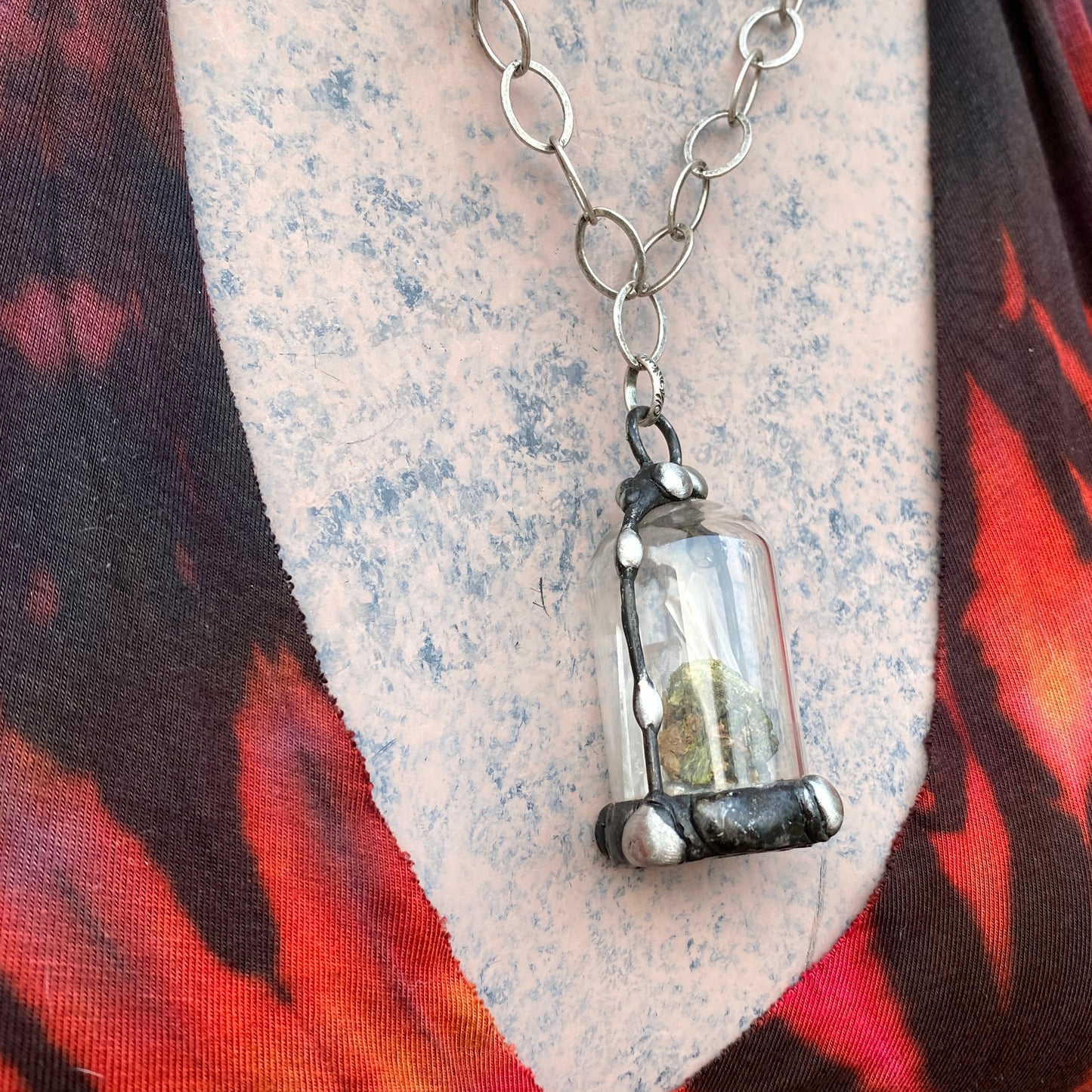 Micro ~ Epidote & Quartz Terrarium Necklace