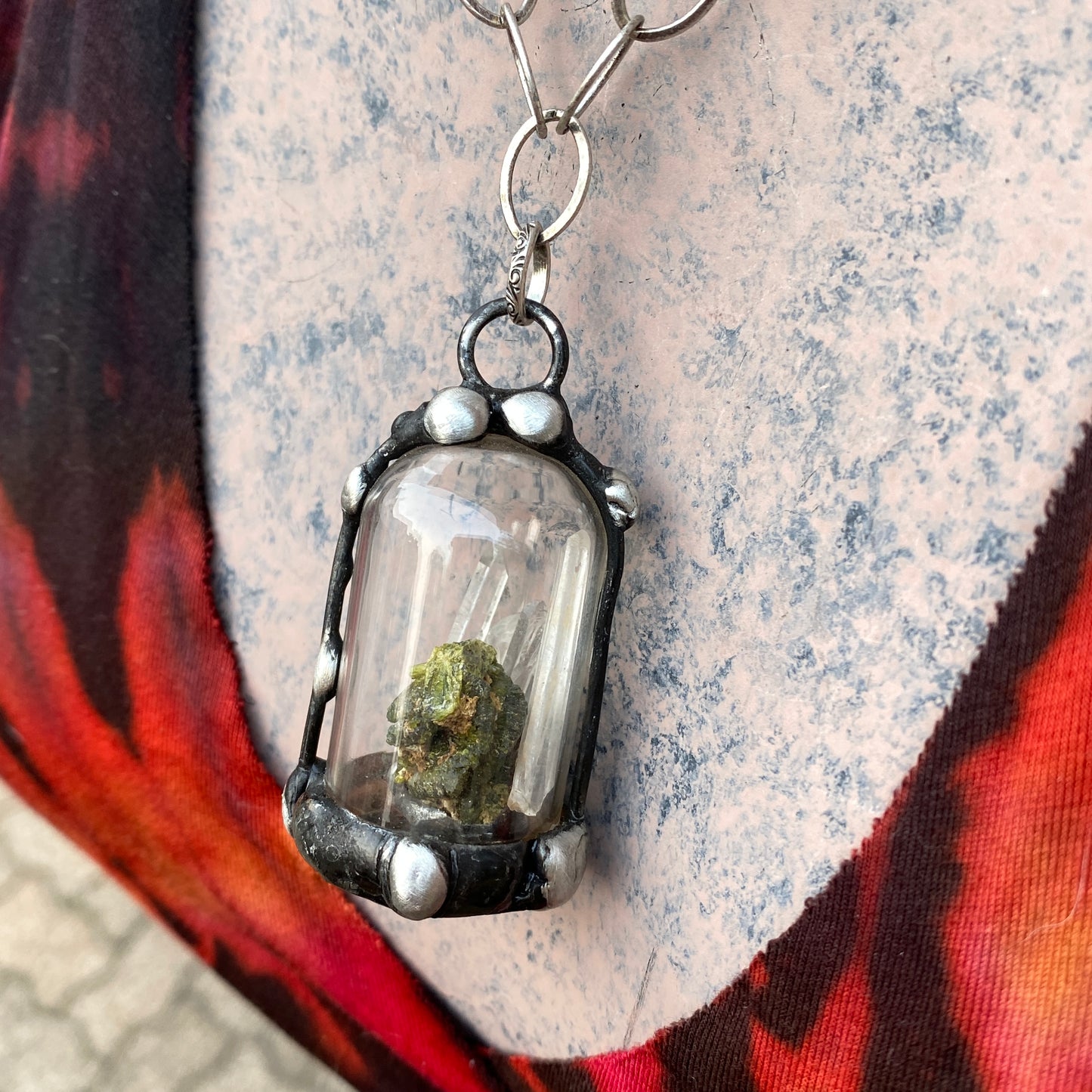 Micro ~ Epidote & Quartz Terrarium Necklace