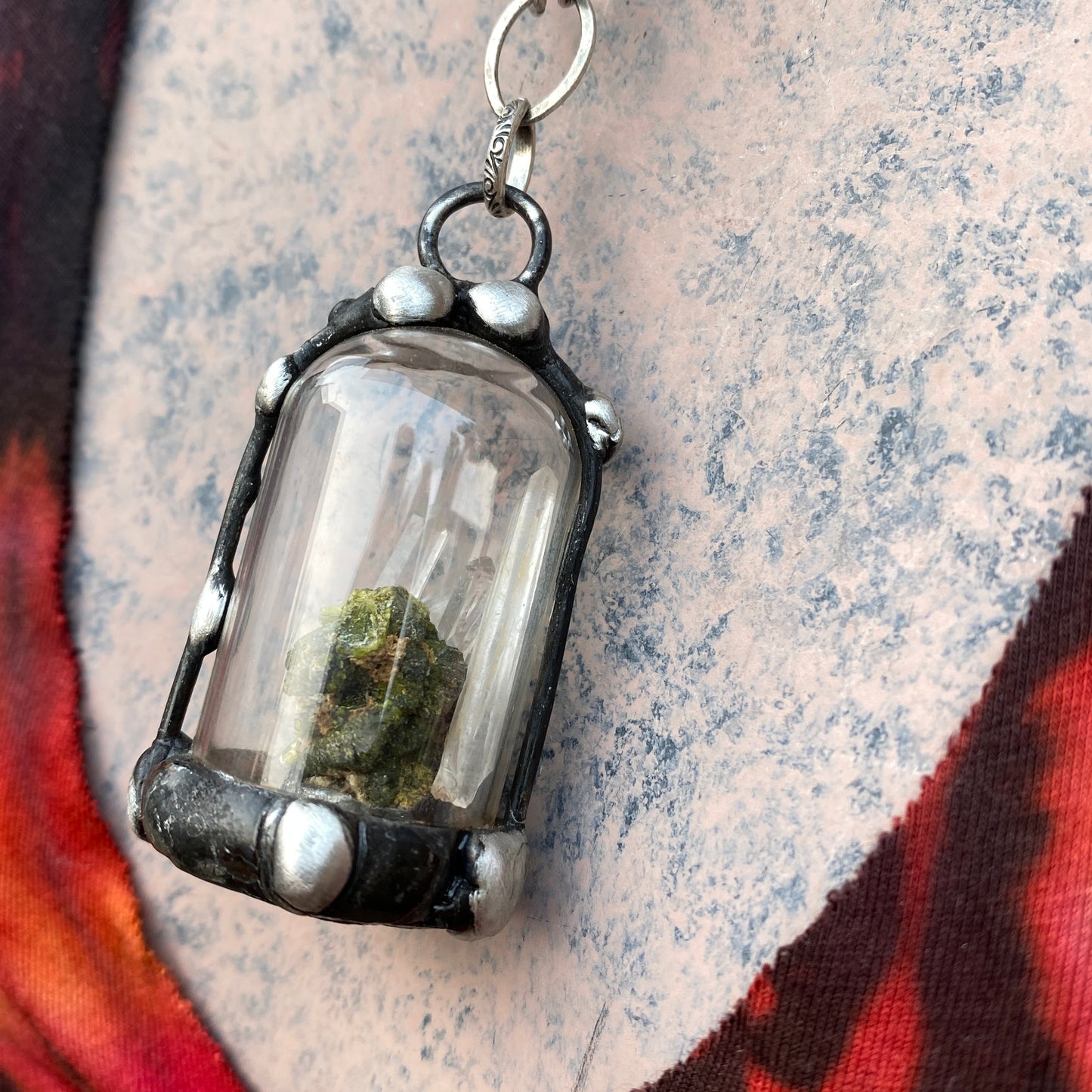 Micro ~ Epidote & Quartz Terrarium Necklace