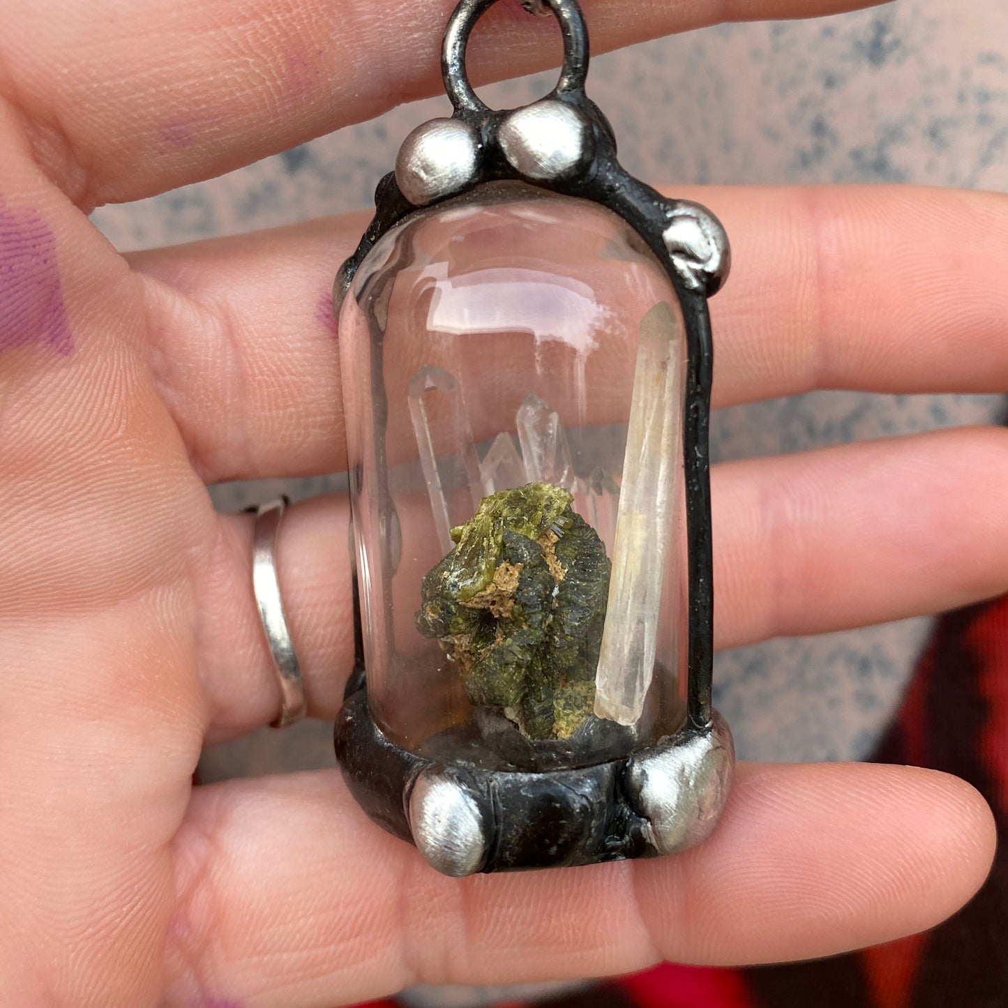 Micro ~ Epidote & Quartz Terrarium Necklace