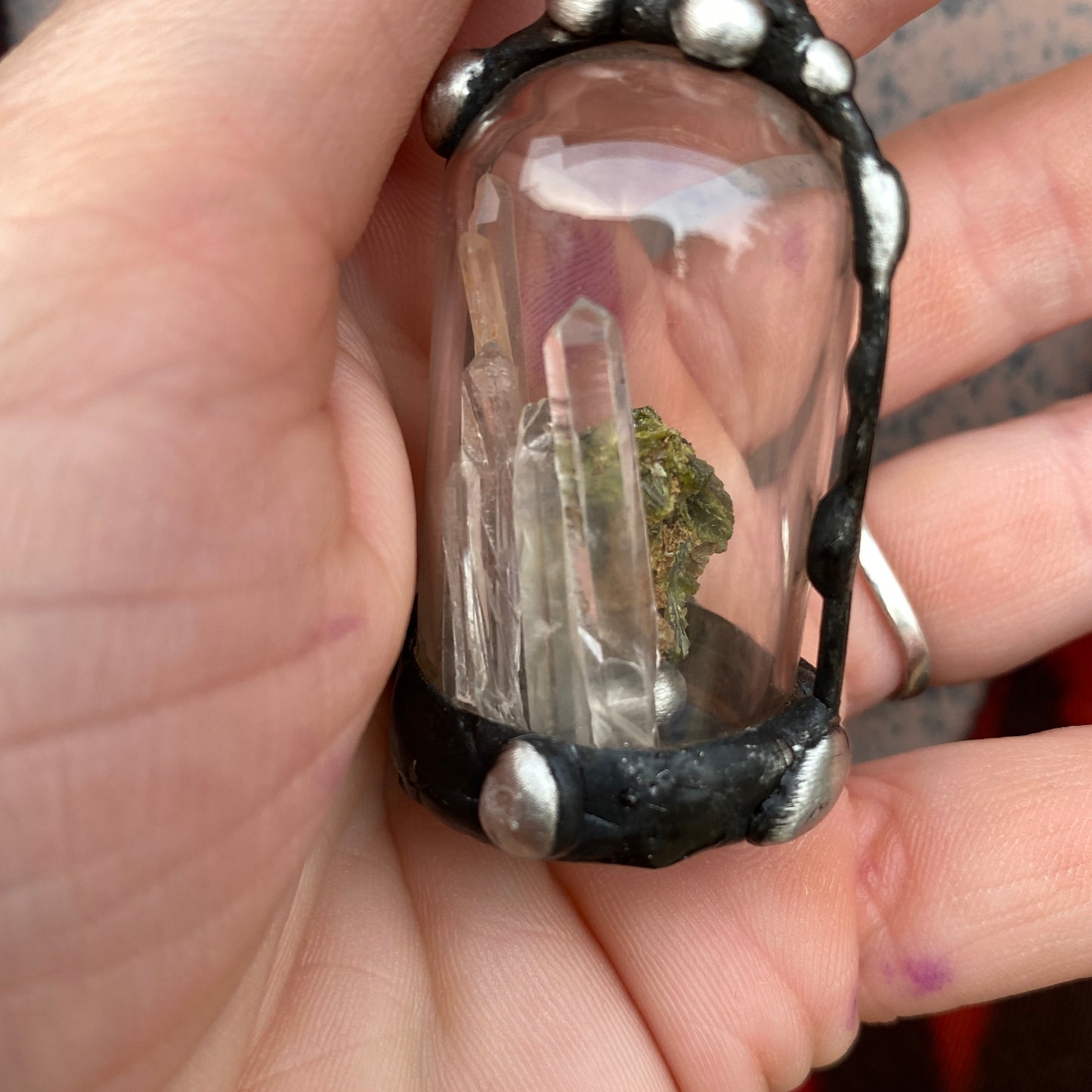 Micro ~ Epidote & Quartz Terrarium Necklace