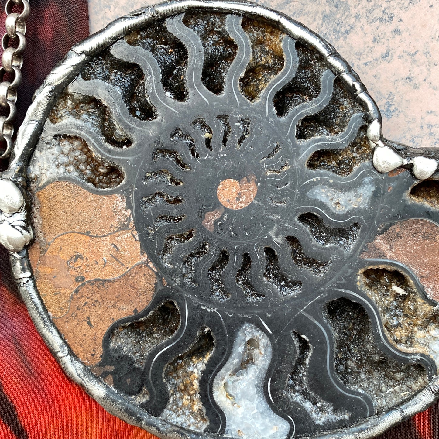 Fibonacci ~ XL Fossil Black Ammonite Necklace
