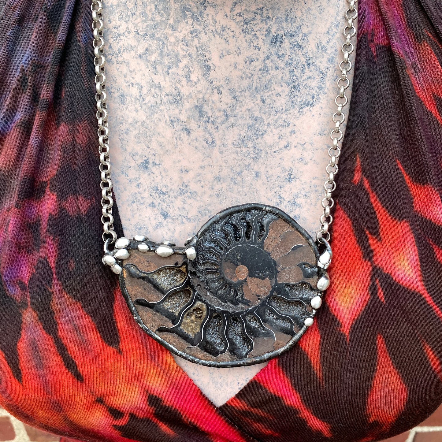 Fibonacci ~ Fossil Black Ammonite Necklace