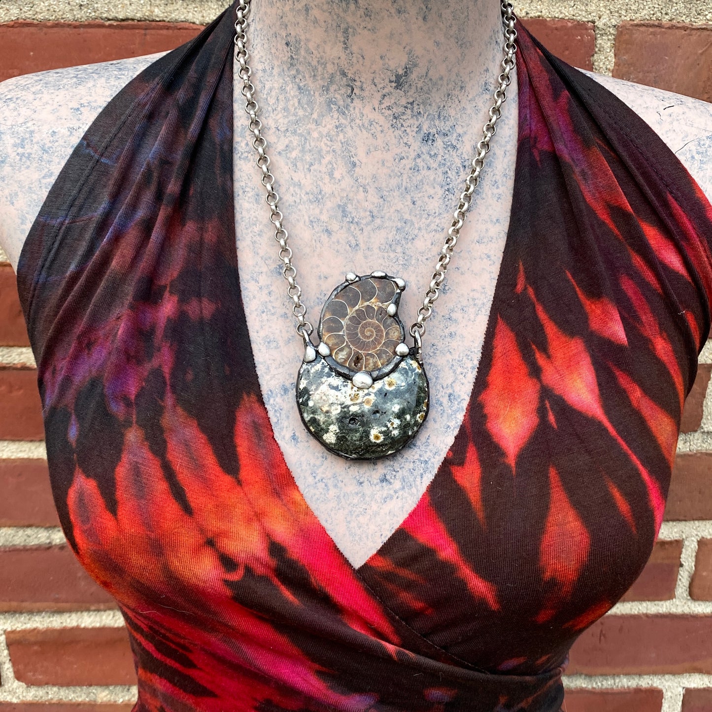 Water Moon ~ Ammonite & Half Moon Jasper Necklace