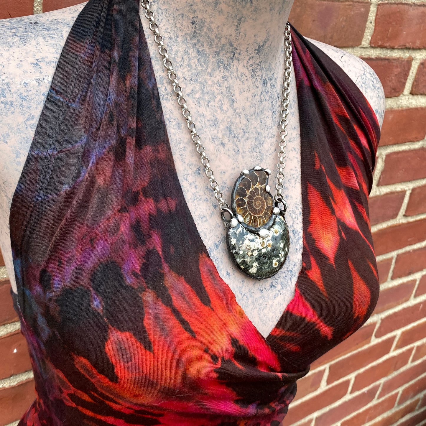 Water Moon ~ Ammonite & Half Moon Jasper Necklace