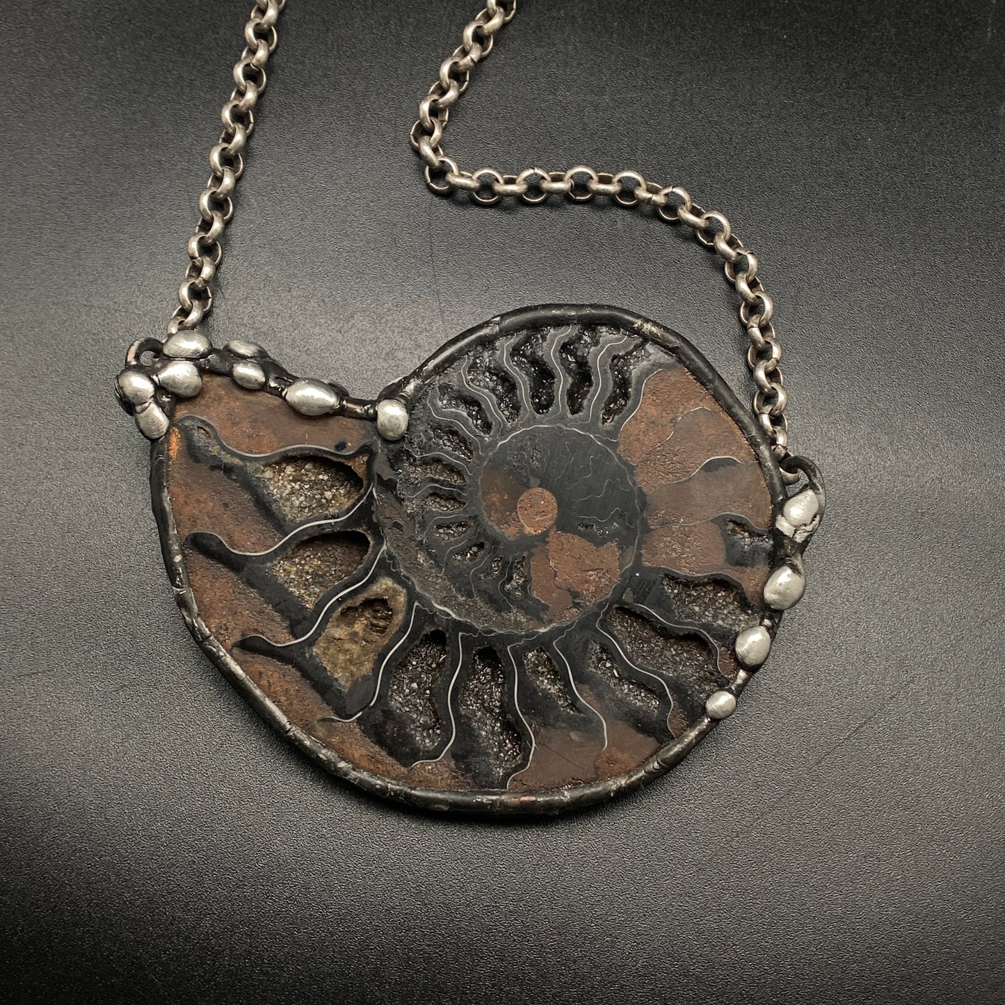 Fibonacci ~ Fossil Black Ammonite Necklace