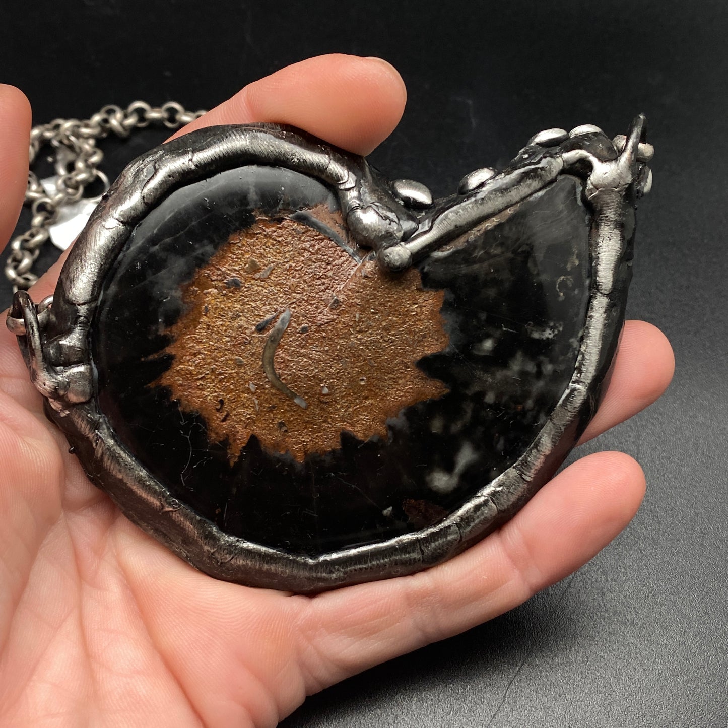 Fibonacci ~ Fossil Black Ammonite Necklace