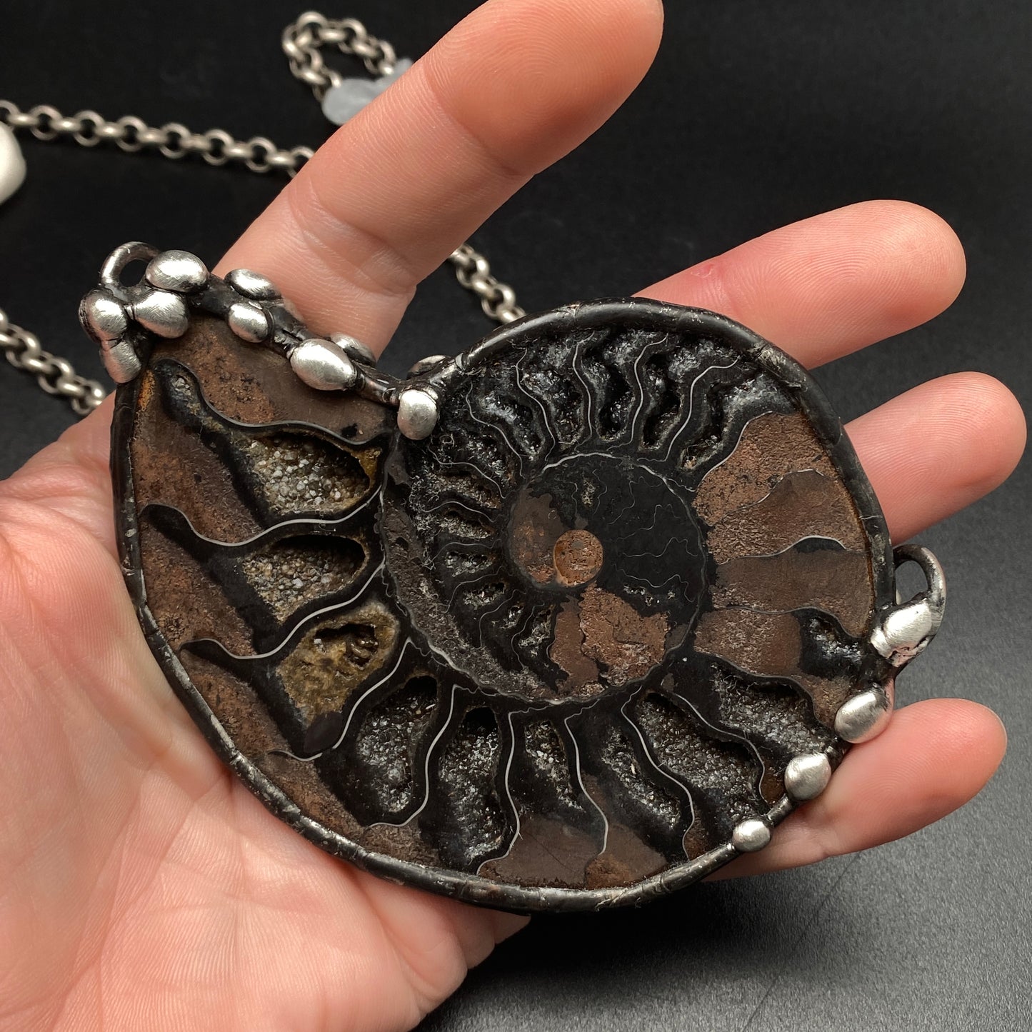 Fibonacci ~ Fossil Black Ammonite Necklace