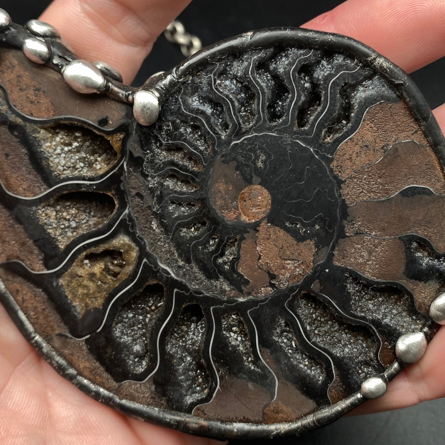 Fibonacci ~ Fossil Black Ammonite Necklace