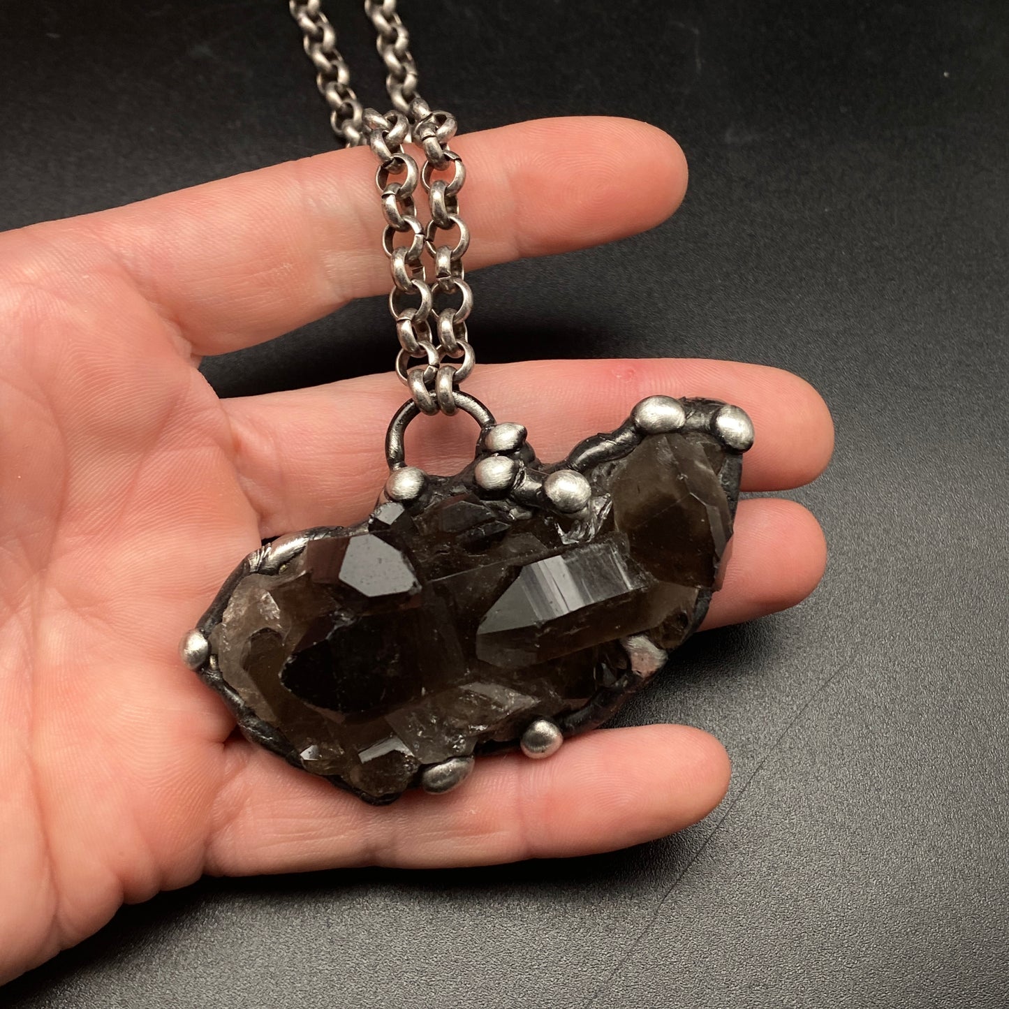 Midnight In Tucson ~ Smoky Quartz Cluster Crystal Necklace