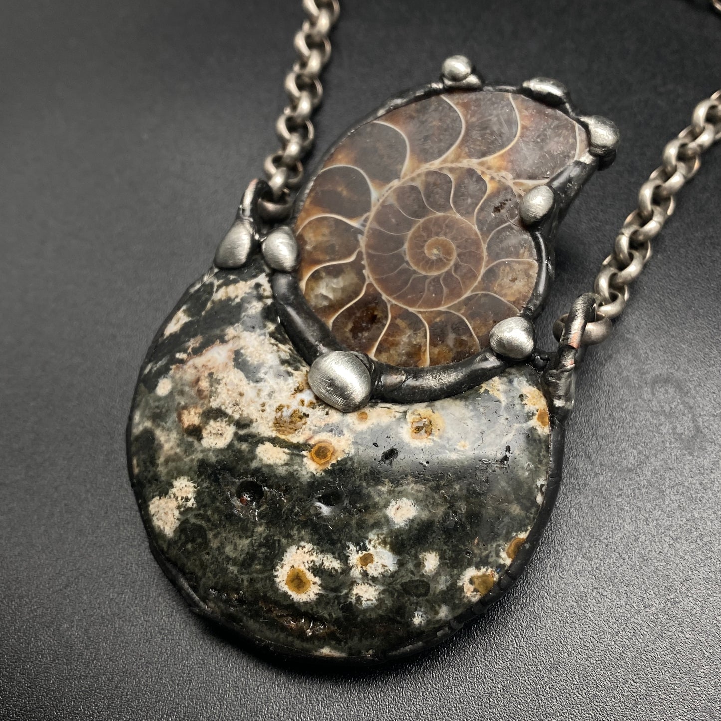 Water Moon ~ Ammonite & Half Moon Jasper Necklace