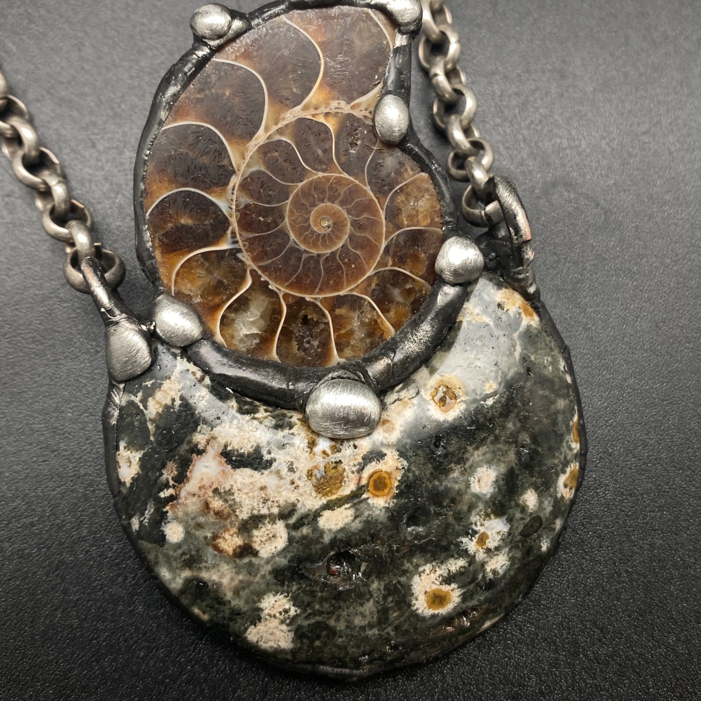 Water Moon ~ Ammonite & Half Moon Jasper Necklace