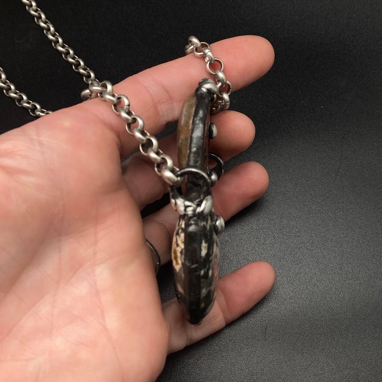 Water Moon ~ Ammonite & Half Moon Jasper Necklace