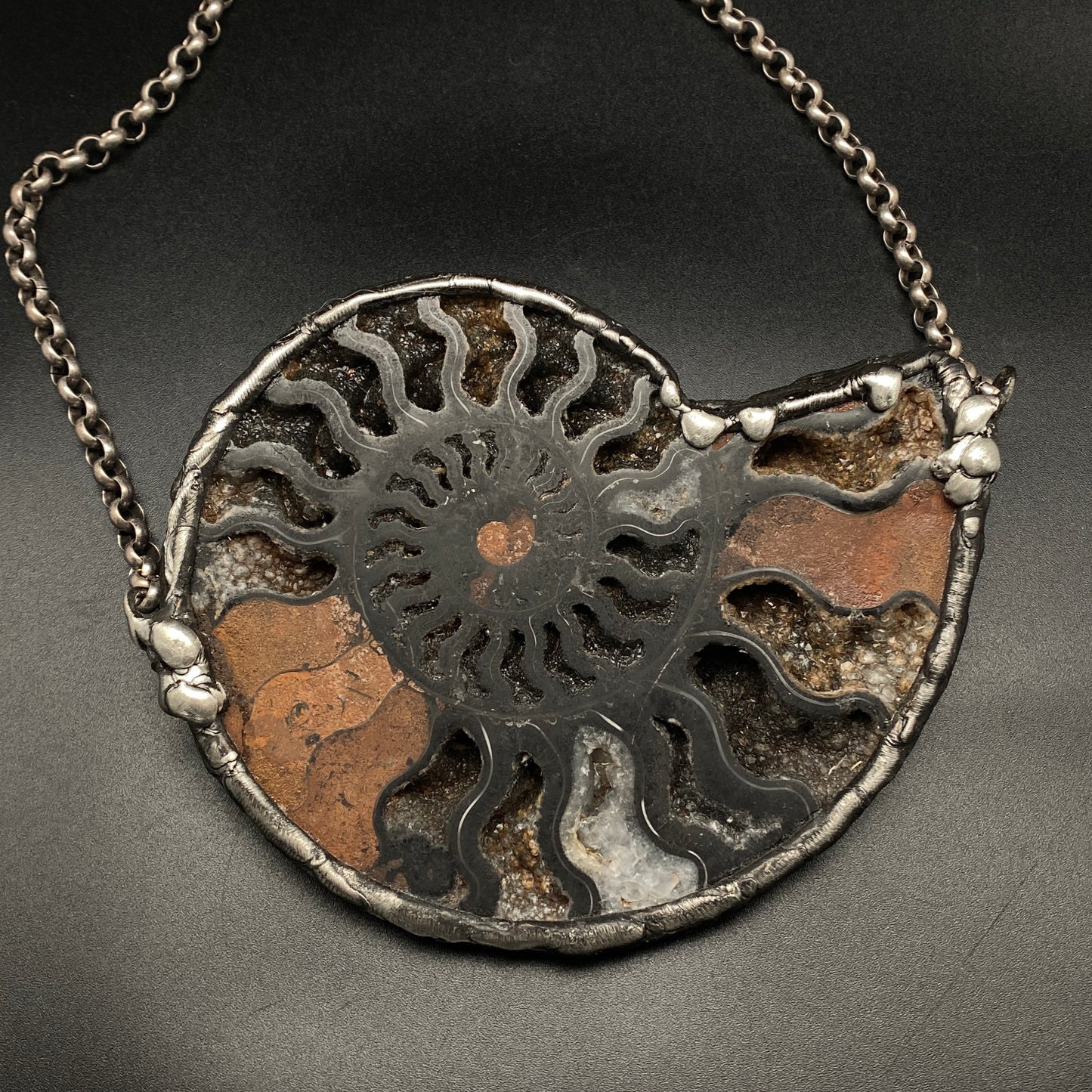 Fibonacci ~ XL Fossil Black Ammonite Necklace