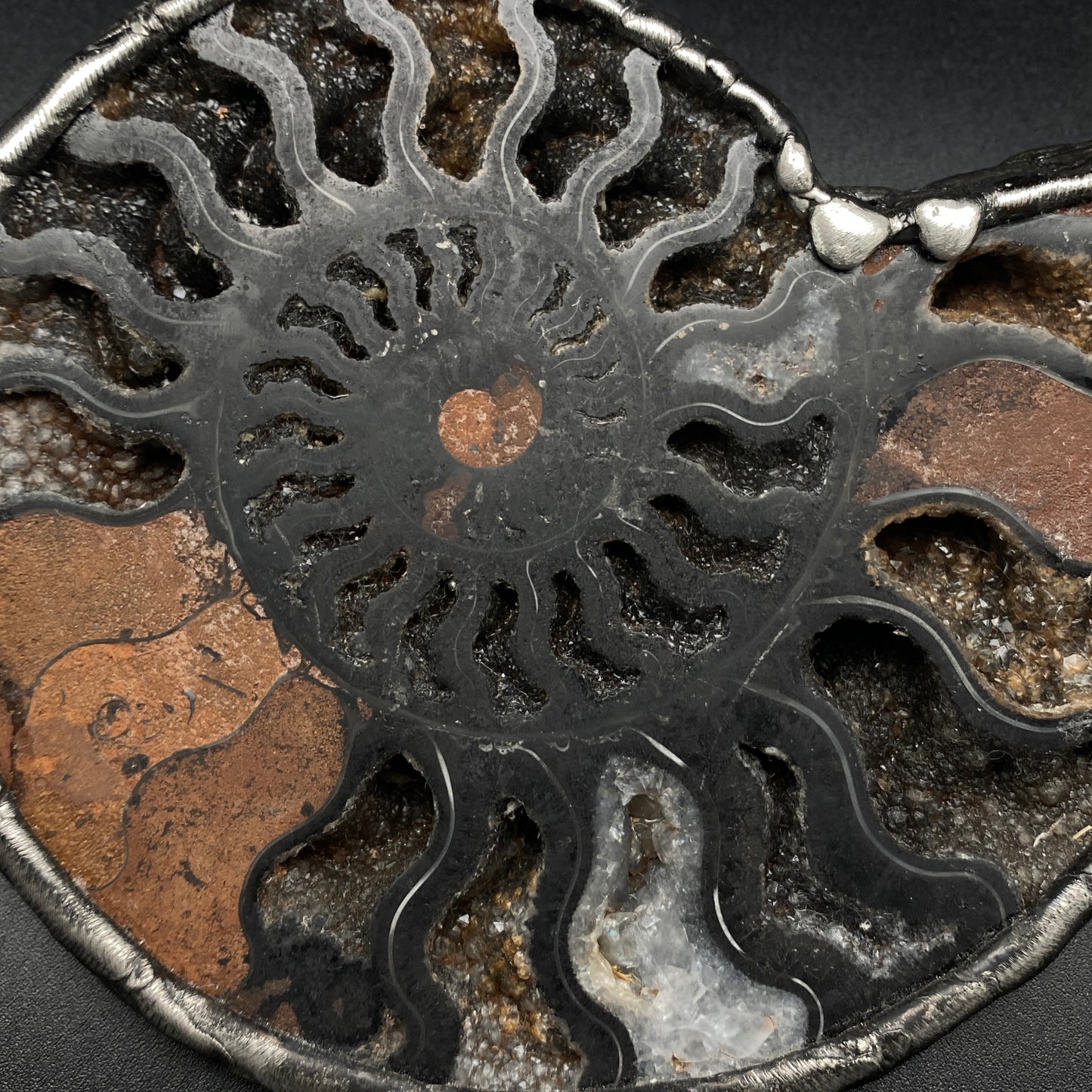 Fibonacci ~ XL Fossil Black Ammonite Necklace