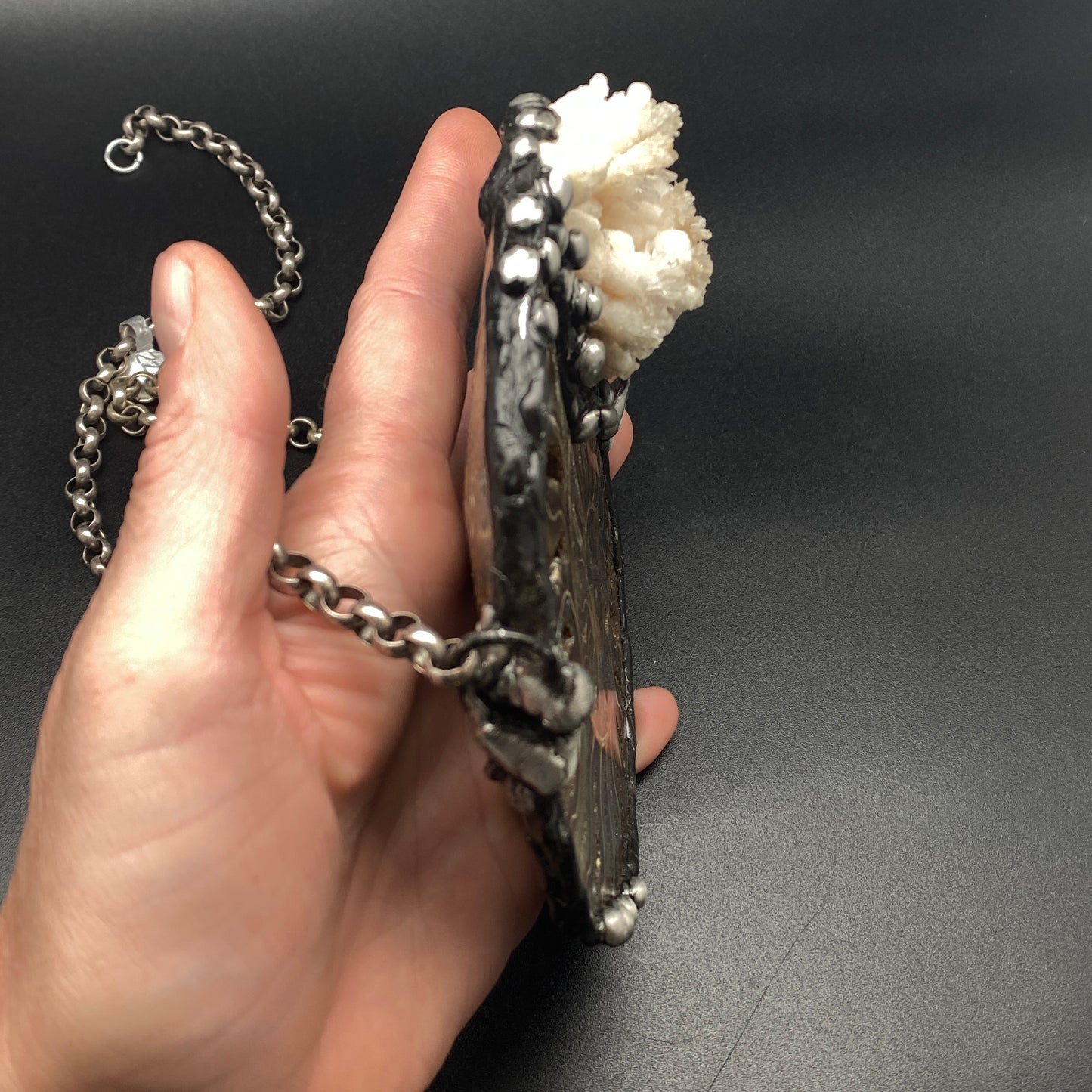 Oceanic ~ XL Fossil Ammonite & Calcium Stalactite Necklace