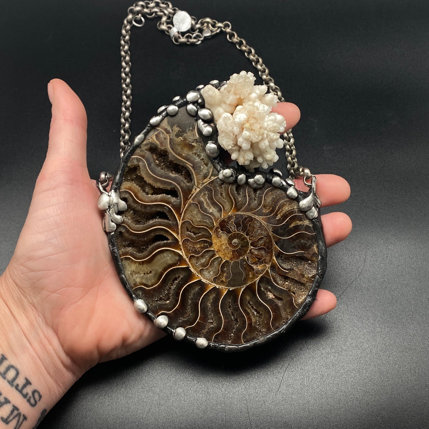 Oceanic ~ XL Fossil Ammonite & Calcium Stalactite Necklace
