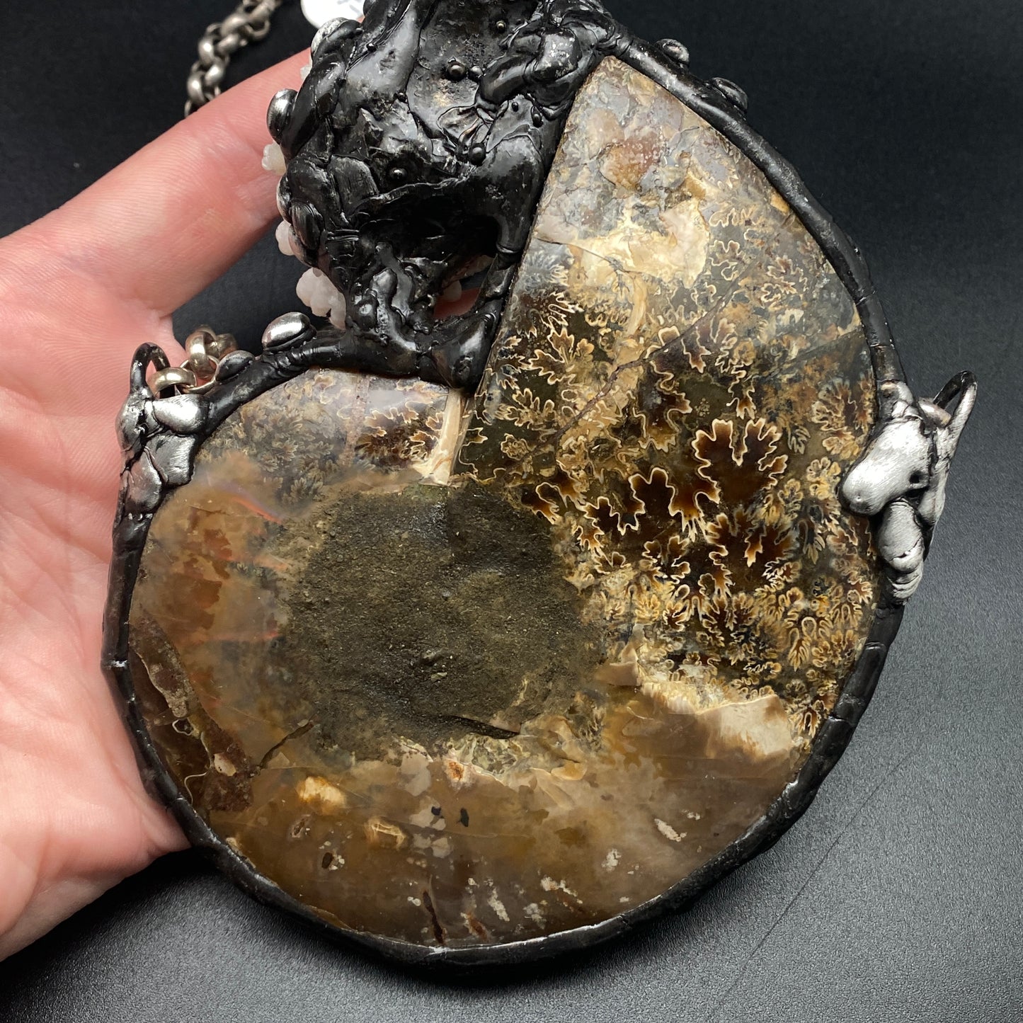 Oceanic ~ XL Fossil Ammonite & Calcium Stalactite Necklace