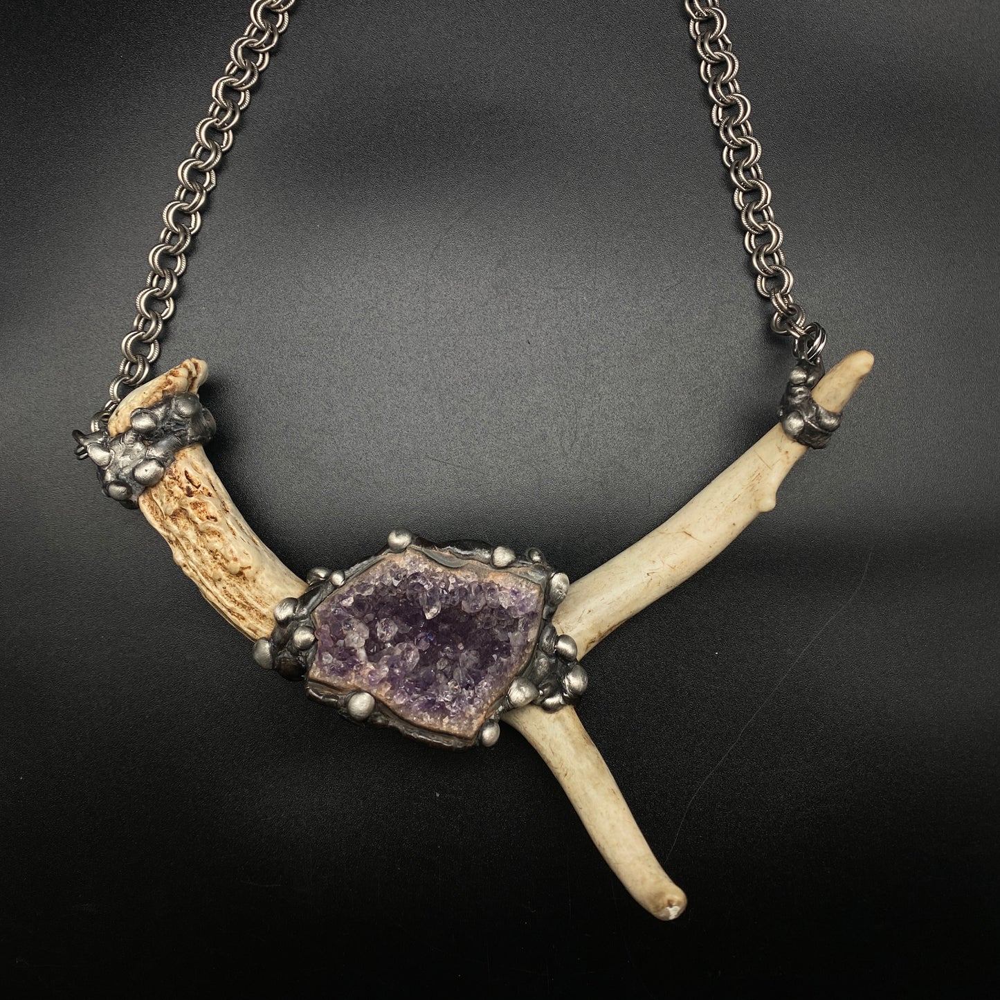 Ødjer ~ Antler & Amethyst Druzy Crystal Necklace