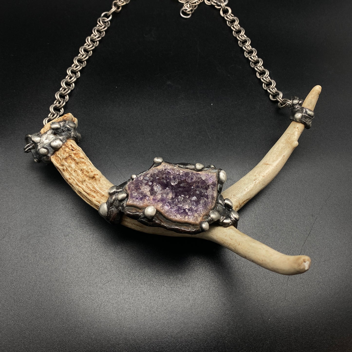 Ødjer ~ Antler & Amethyst Druzy Crystal Necklace