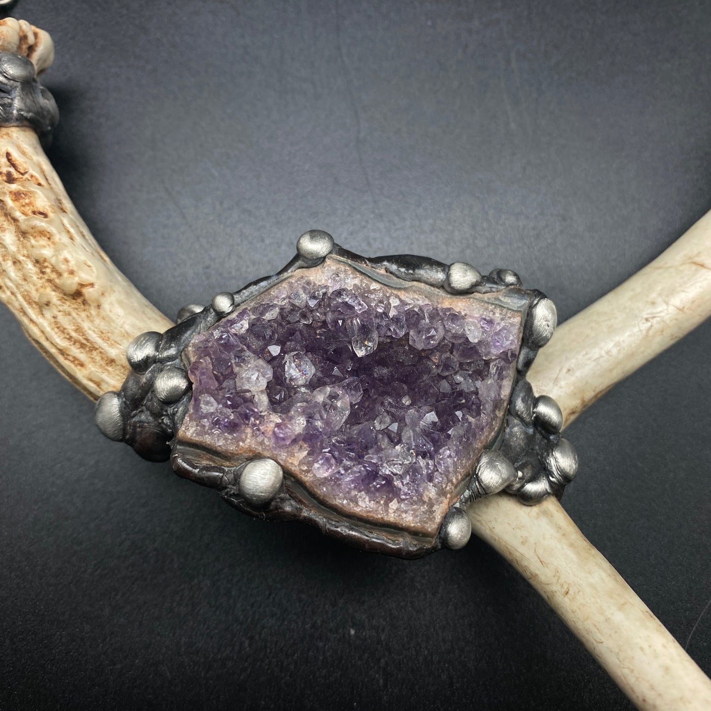 Ødjer ~ Antler & Amethyst Druzy Crystal Necklace