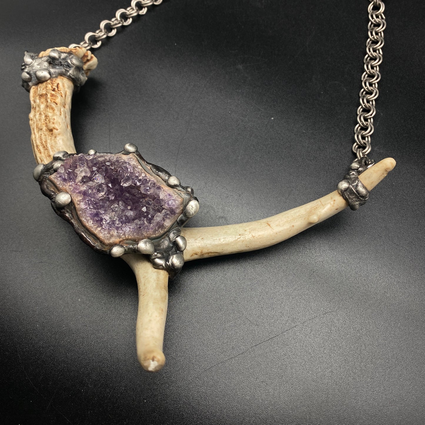 Ødjer ~ Antler & Amethyst Druzy Crystal Necklace