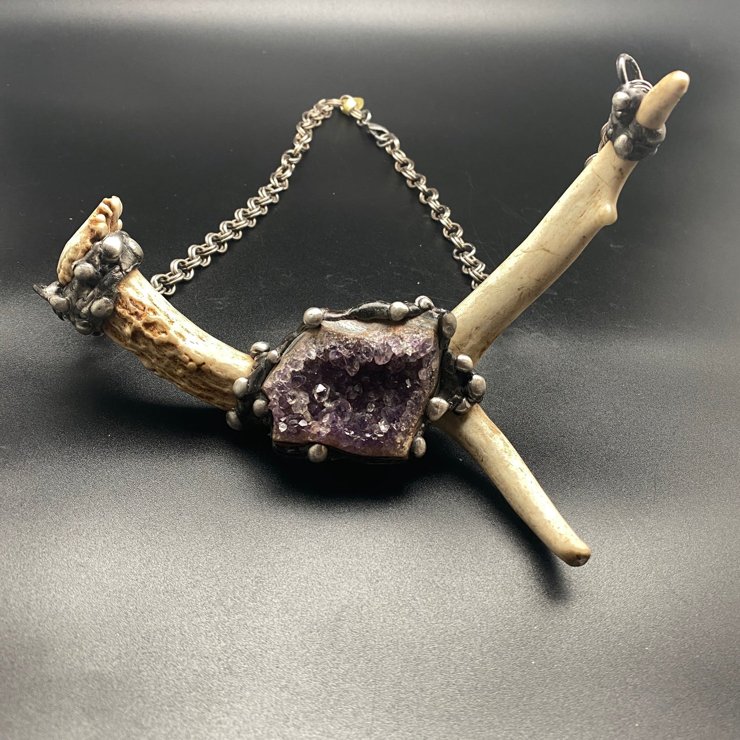 Ødjer ~ Antler & Amethyst Druzy Crystal Necklace
