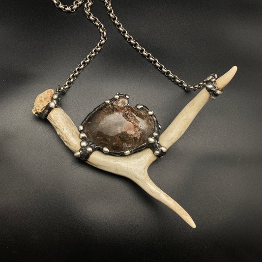 Ødjer ~ Antler & Lodolite Garden Quartz Crystal Necklace