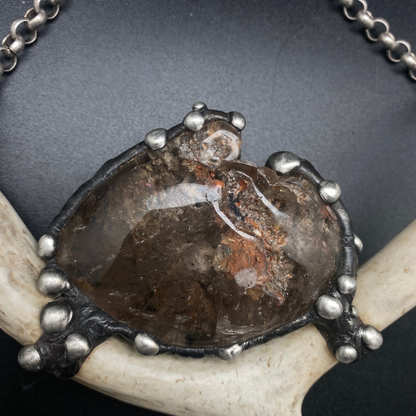 Ødjer ~ Antler & Lodolite Garden Quartz Crystal Necklace