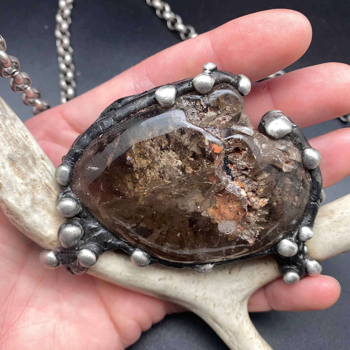 Ødjer ~ Antler & Lodolite Garden Quartz Crystal Necklace