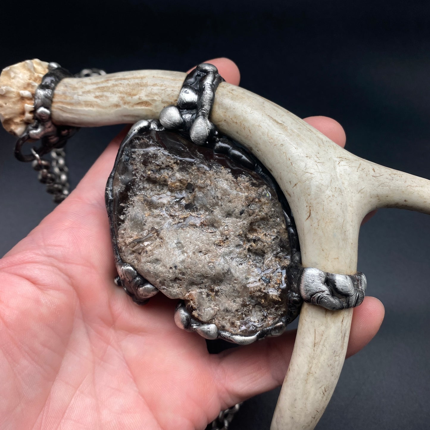 Ødjer ~ Antler & Lodolite Garden Quartz Crystal Necklace