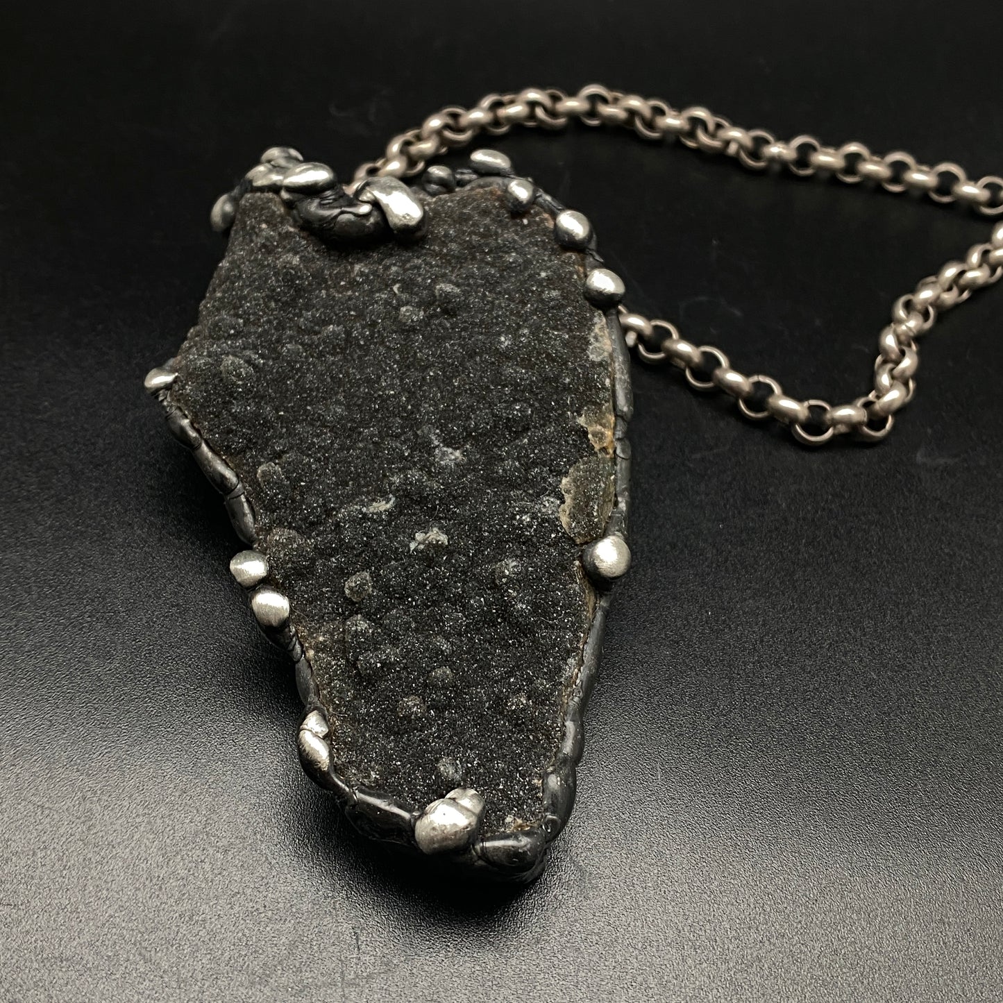 Into The Deep ~ Black Rainbow Amethyst Druzy Crystal Necklace