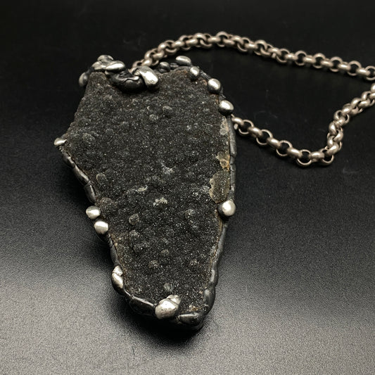 Into The Deep ~ Black Rainbow Amethyst Druzy Crystal Necklace