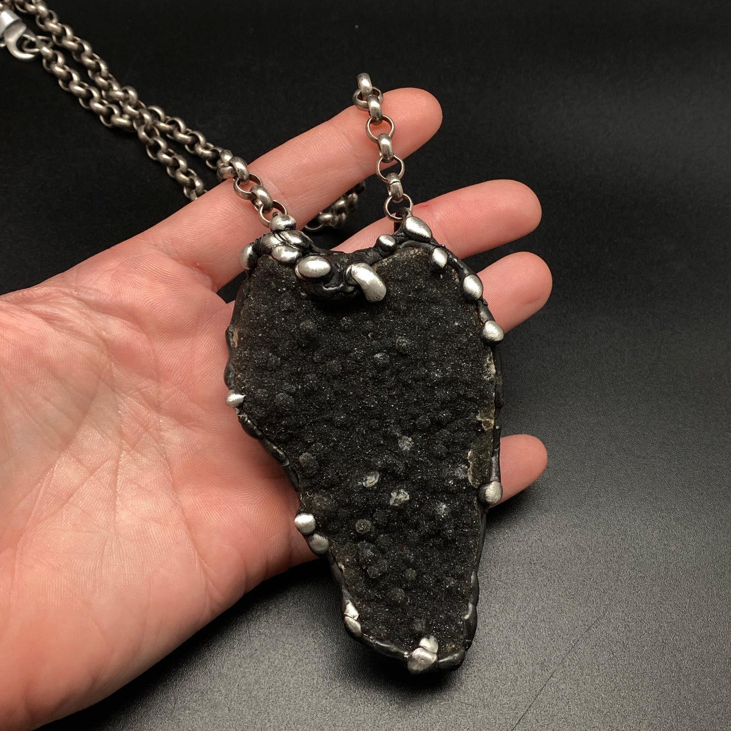 Into The Deep ~ Black Rainbow Amethyst Druzy Crystal Necklace