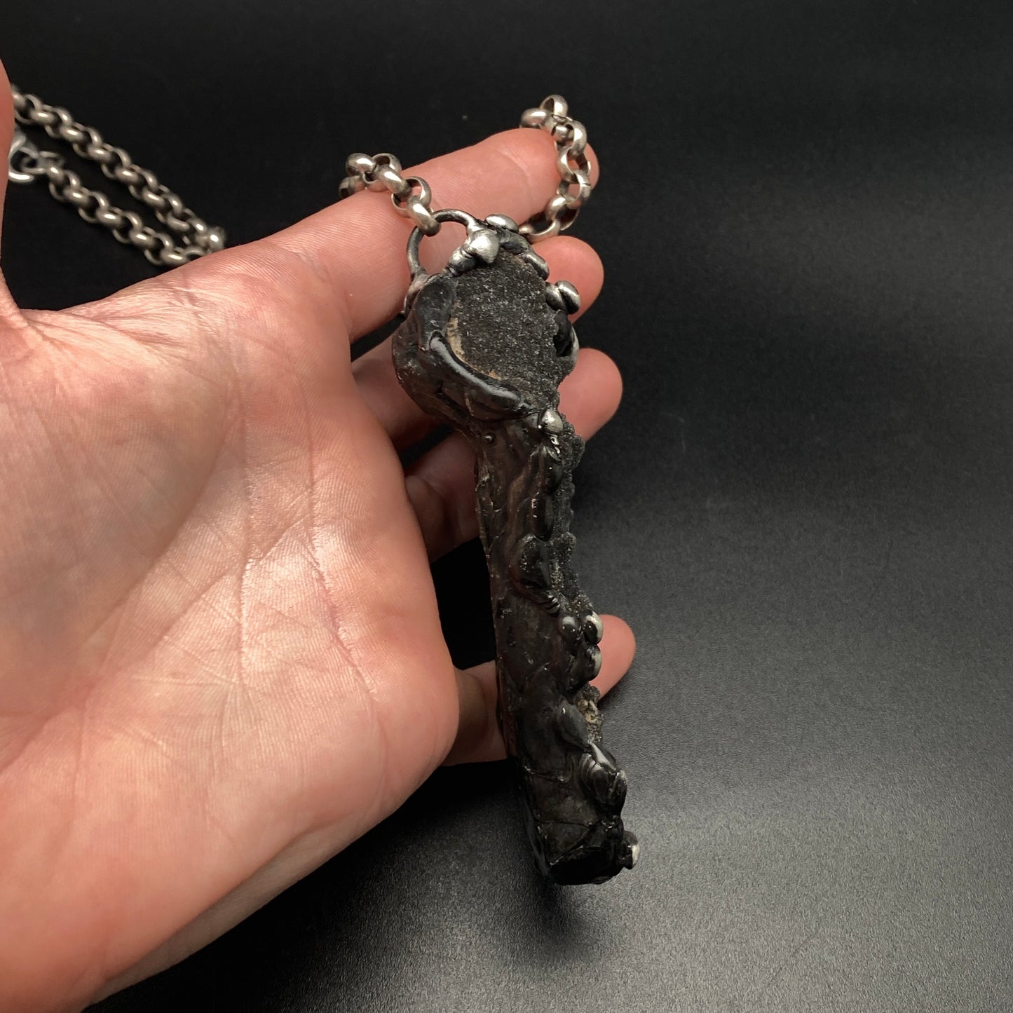 Into The Deep ~ Black Rainbow Amethyst Druzy Crystal Necklace