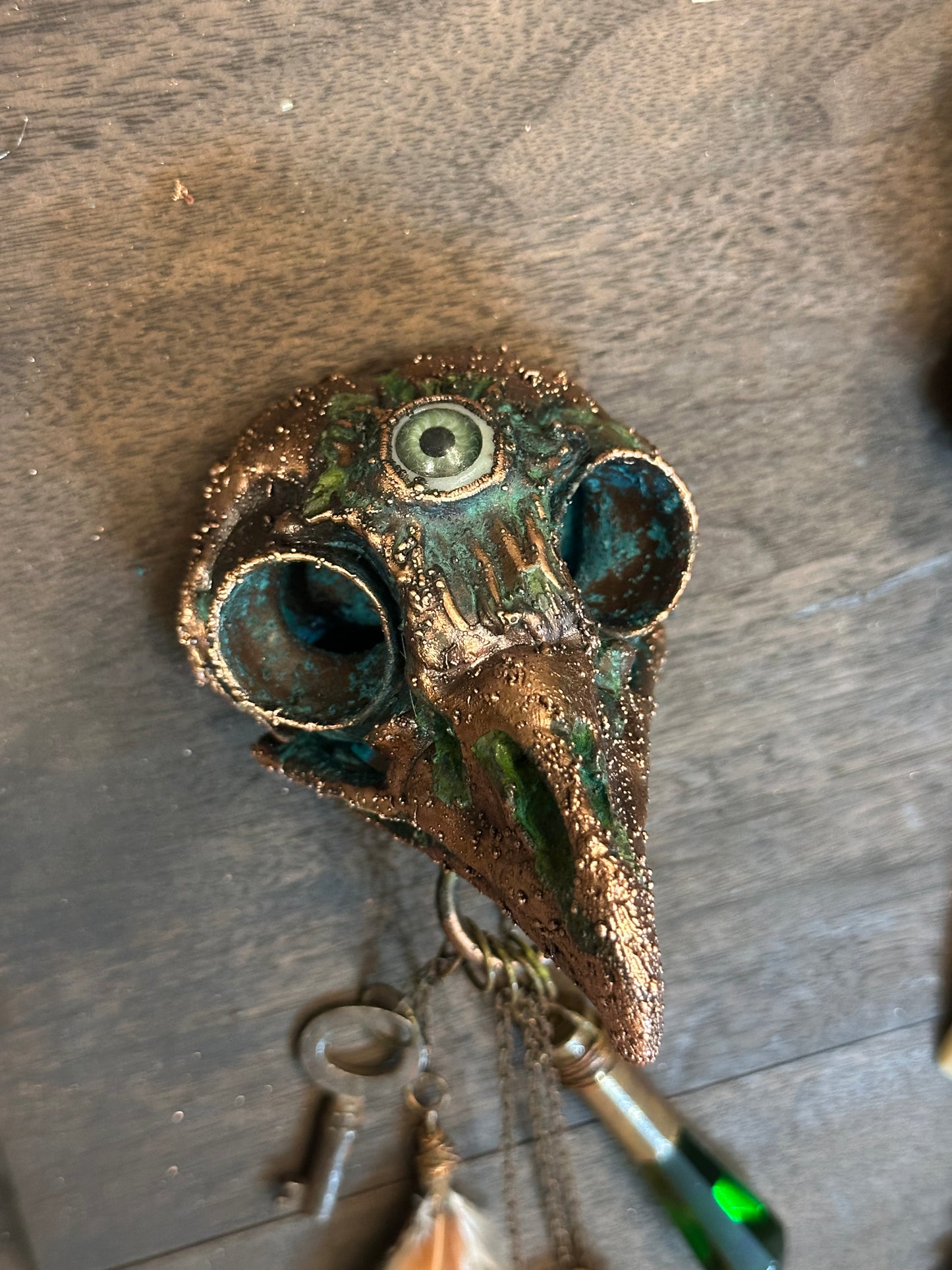 St. Lark ~ Owl Skull Talisman Keeper ~ Copper Electroformed