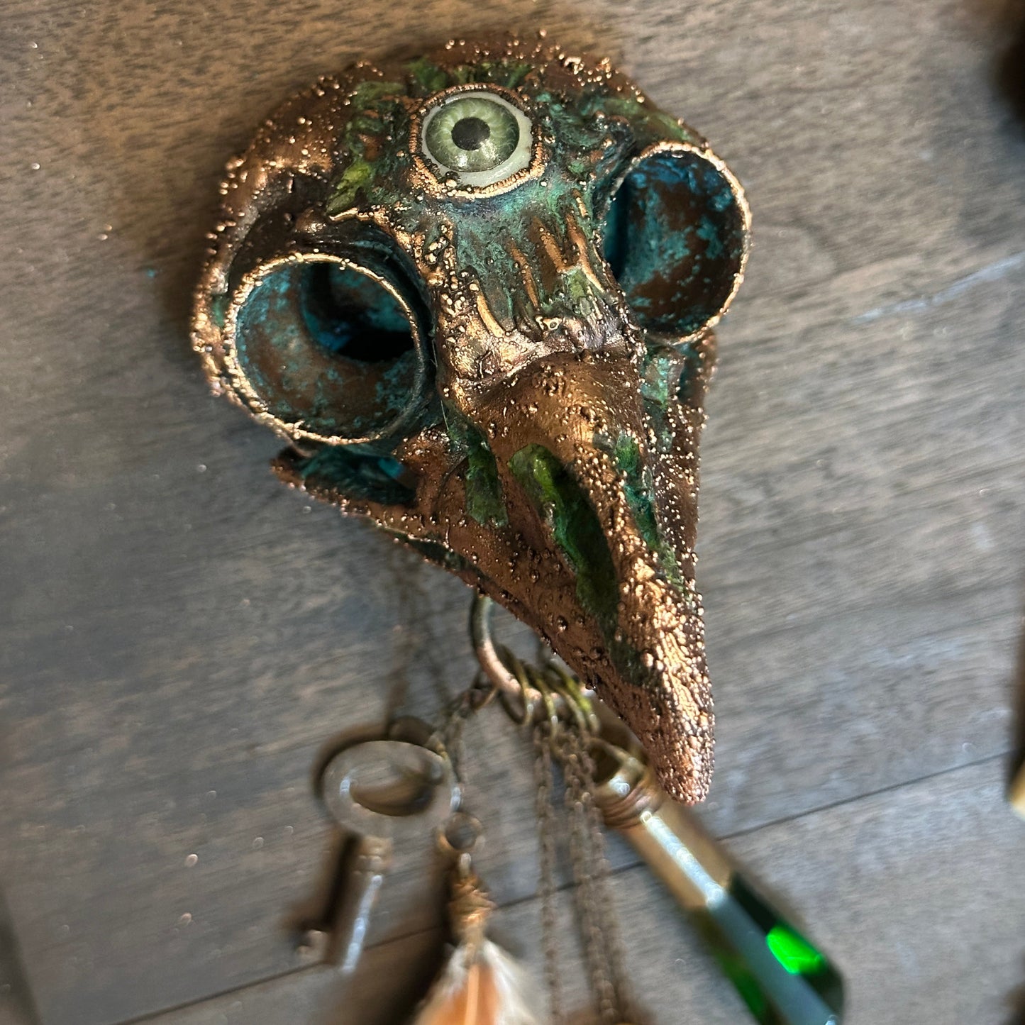 St. Lark ~ Owl Skull Talisman Keeper ~ Copper Electroformed