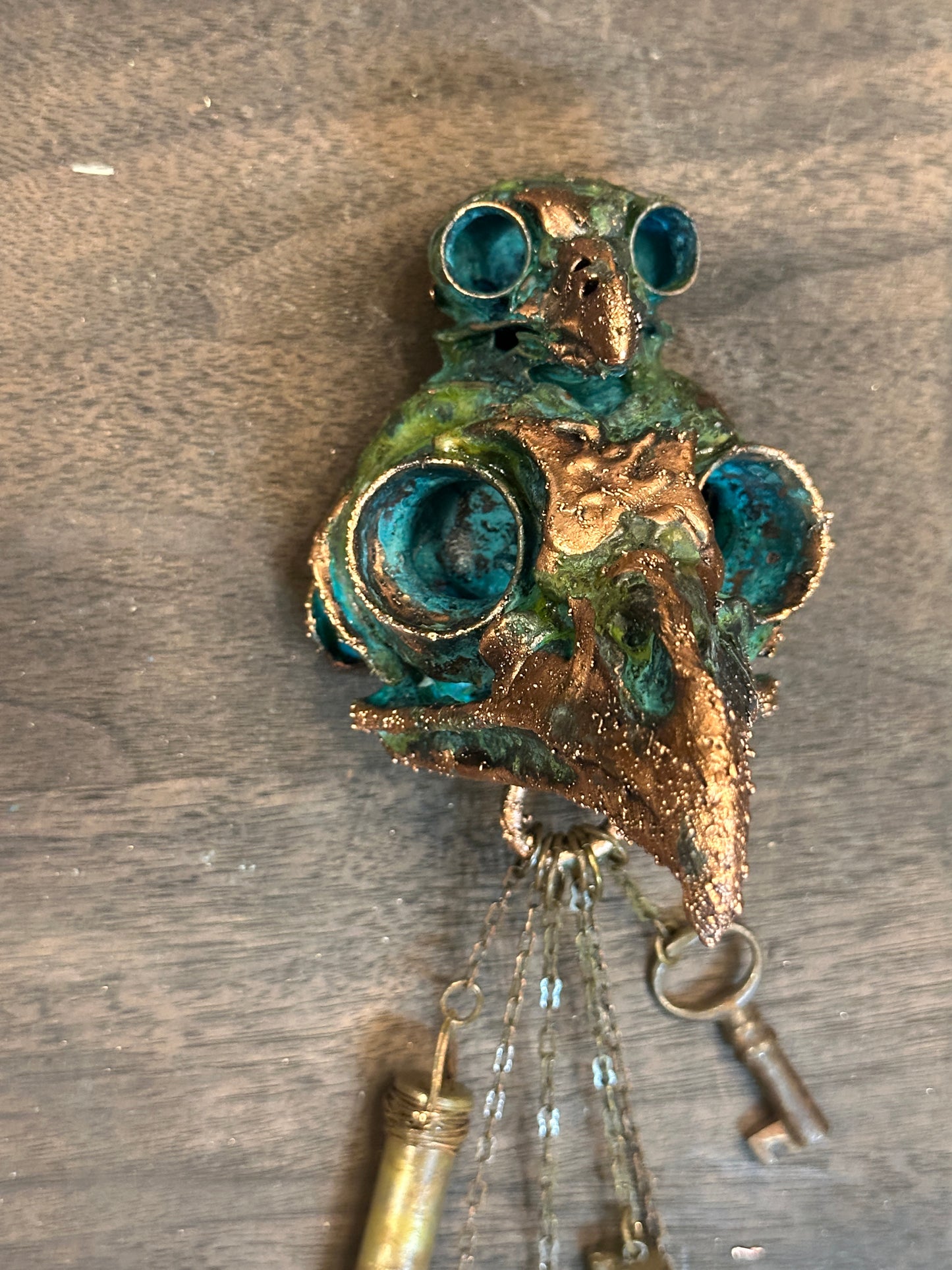 St. Rue ~ Owl Skull Talisman Keeper ~ Copper Electroformed
