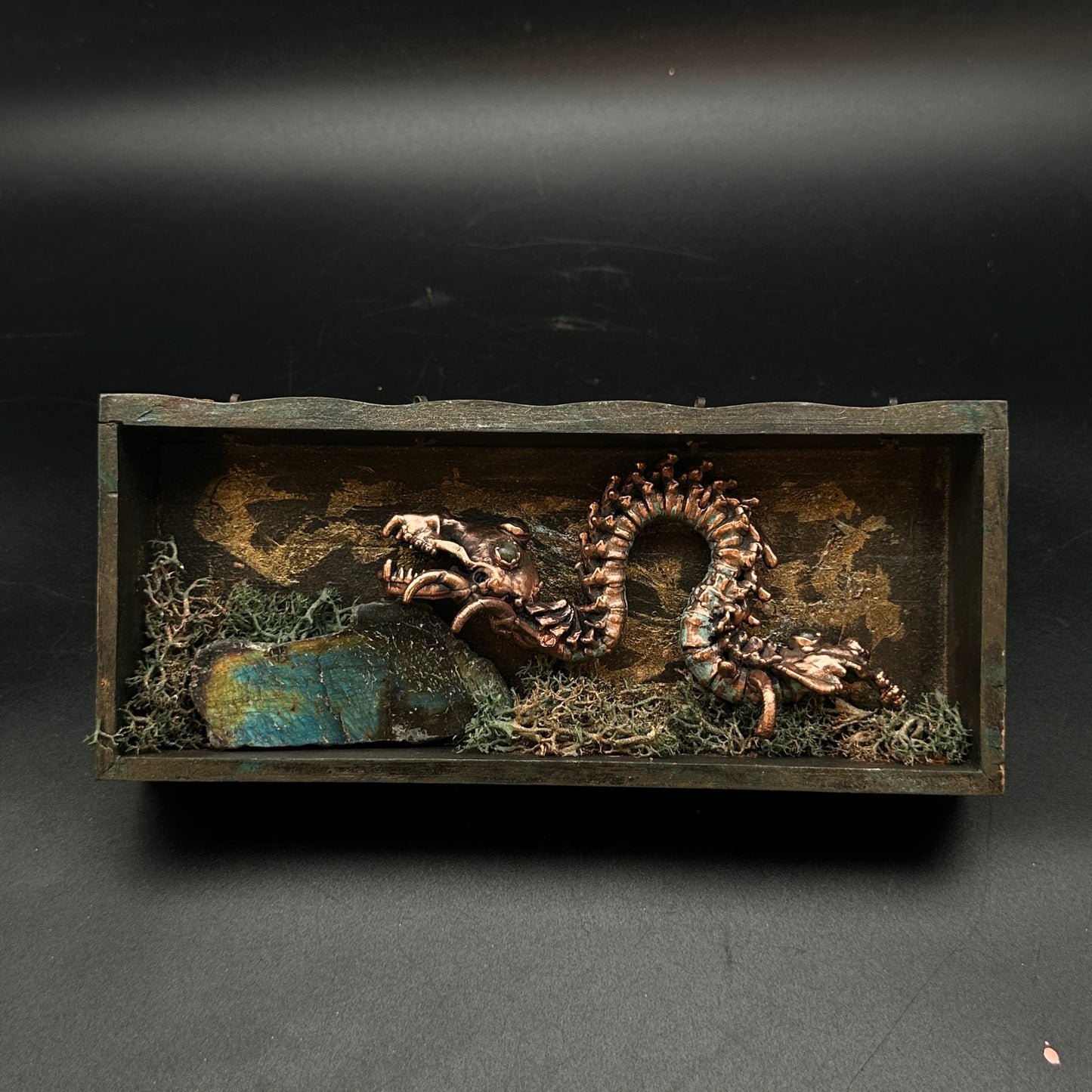 The Wyrm of Winterglass ~ Creeper Sculpture Reliquary with Labradorite