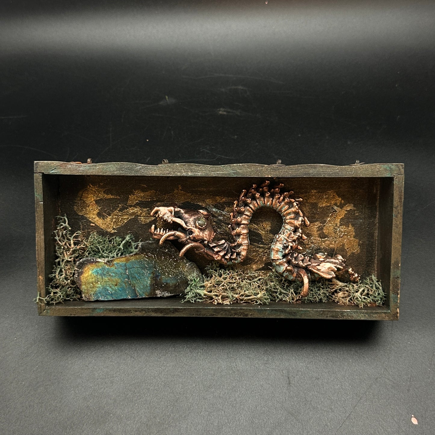 The Wyrm of Winterglass ~ Creeper Sculpture Reliquary with Labradorite