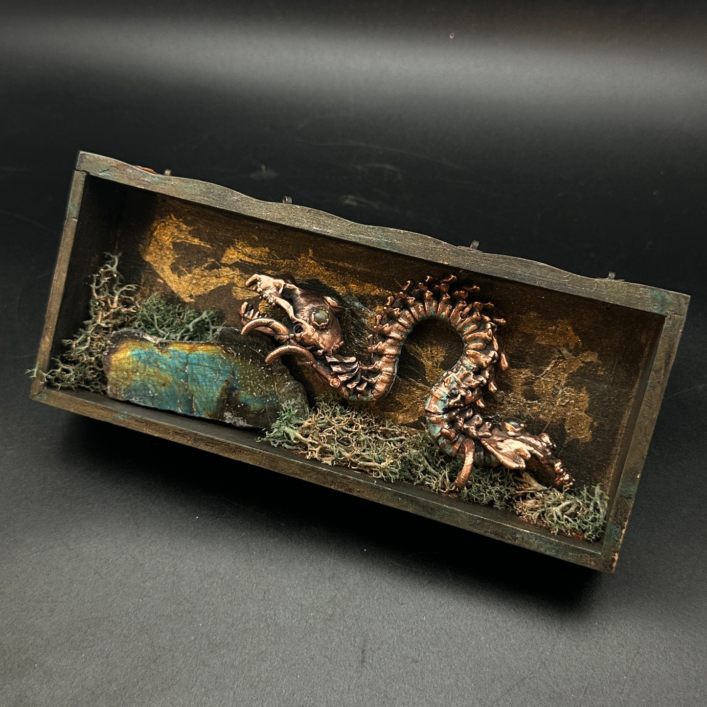The Wyrm of Winterglass ~ Creeper Sculpture Reliquary with Labradorite