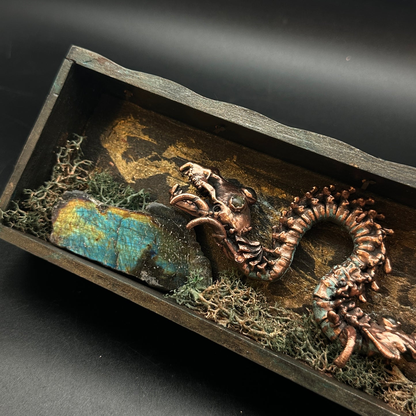 The Wyrm of Winterglass ~ Creeper Sculpture Reliquary with Labradorite