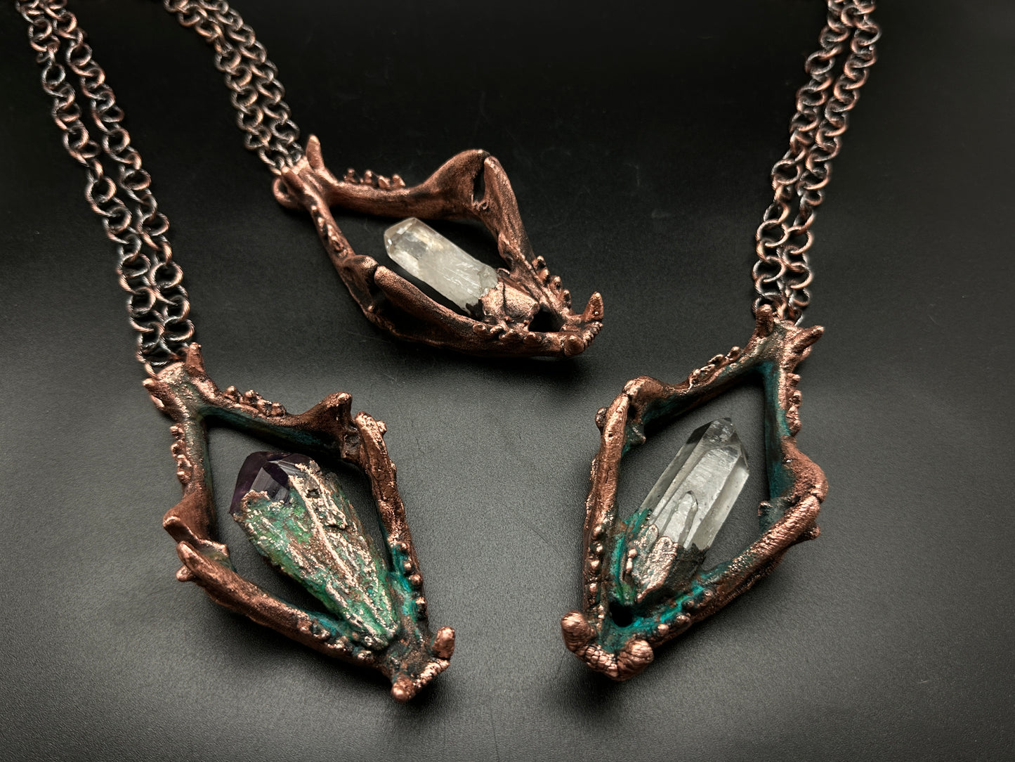 Ritual ~ Cat Jaw Crystal Copper Electroformed Necklace