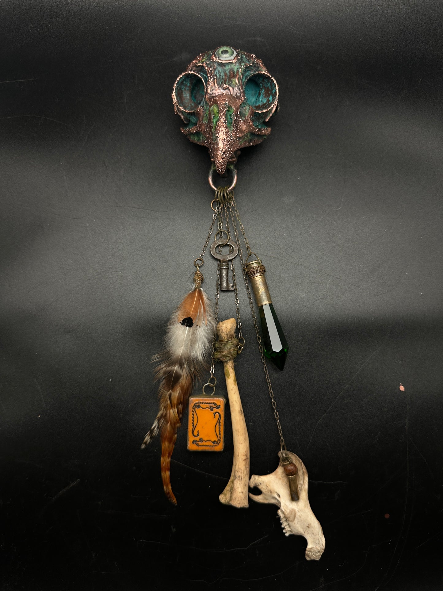 St. Lark ~ Owl Skull Talisman Keeper ~ Copper Electroformed