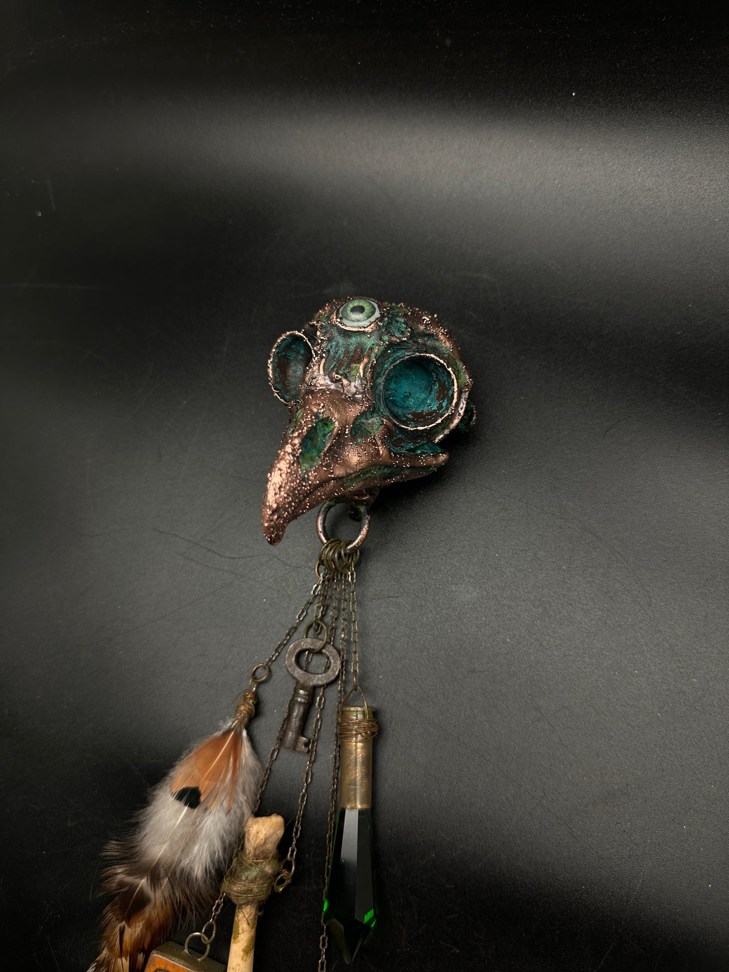 St. Lark ~ Owl Skull Talisman Keeper ~ Copper Electroformed