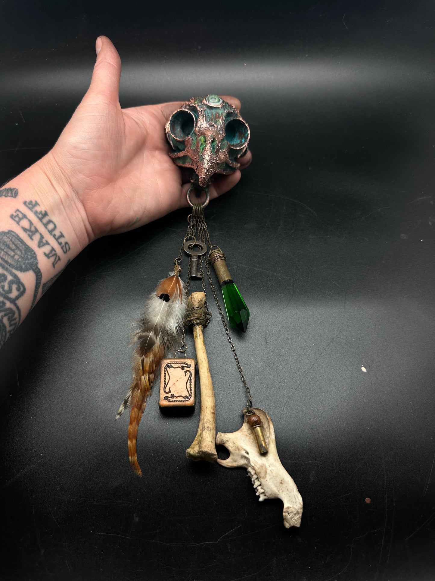 St. Lark ~ Owl Skull Talisman Keeper ~ Copper Electroformed
